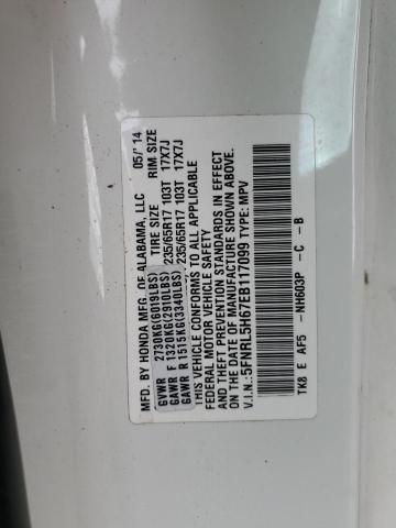 5FNRL5H67EB117099 - 2014 HONDA ODYSSEY EXL WHITE photo 13