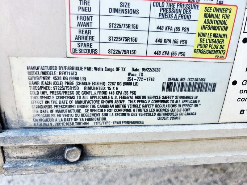 7KC1E1624LT001464 - 2020 WELLS CARGO UTILITY SILVER photo 10