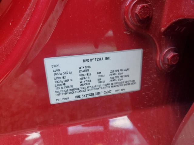 5YJYGDEE8MF105967 - 2021 TESLA MODEL Y Qırmızı foto 12