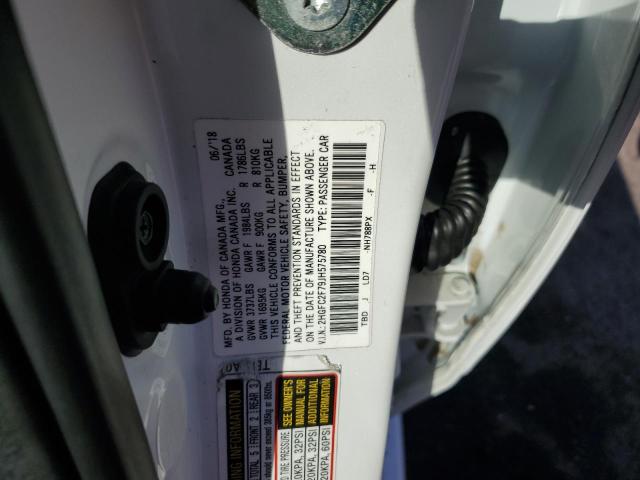 2HGFC2F79JH575780 - 2018 HONDA CIVIC EX WHITE photo 12