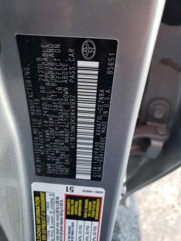 4T1B11HK2KU849992 - 2019 TOYOTA CAMRY L SILVER photo 12