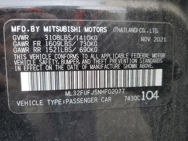 ML32FUFJ5NHF02077 - 2022 MITSUBISHI MIRAGE G4 ES BLACK photo 12