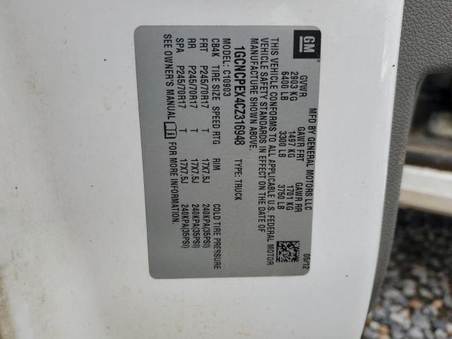 1GCNCPEX4CZ316948 - 2012 CHEVROLET SILVERADO C1500 WHITE photo 12