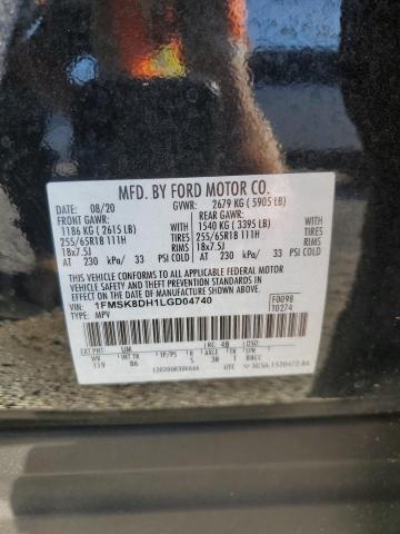 1FMSK8DH1LGD04740 - 2020 FORD EXPLORER XLT შავი ფოტო 13