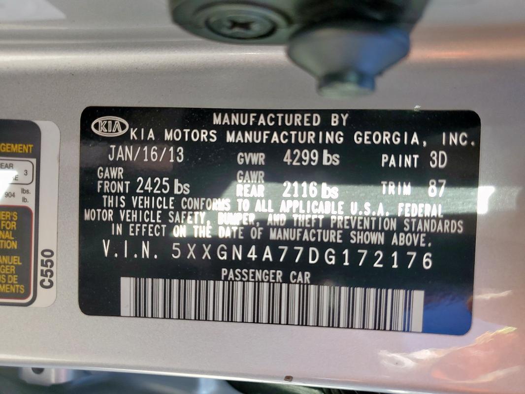 5XXGN4A77DG172176 - 2013 KIA OPTIMA EX 银色 照片 12