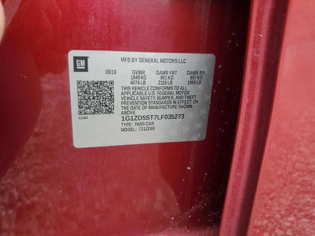 1G1ZD5ST7LF035273 - 2020 CHEVROLET MALIBU LT RED photo 12