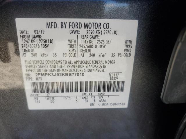 2FMPK3J92KBB77010 - 2019 FORD EDGE SEL Grafitowy zdjęcie 13