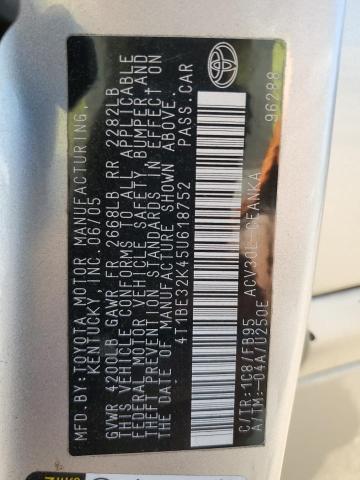 4T1BE32K45U618752 - 2005 TOYOTA CAMRY LE SILVER photo 12