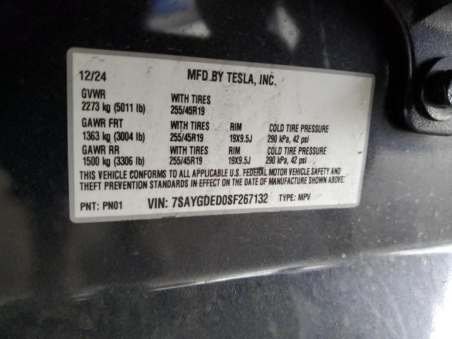 7SAYGDED0SF267132 - 2025 TESLA MODEL Y GRAY photo 13
