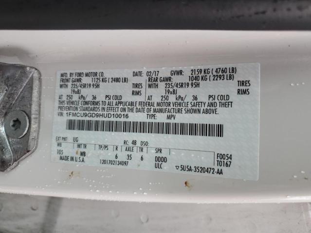 1FMCU9GD9HUD10016 - 2017 FORD ESCAPE SE 白色 照片 13