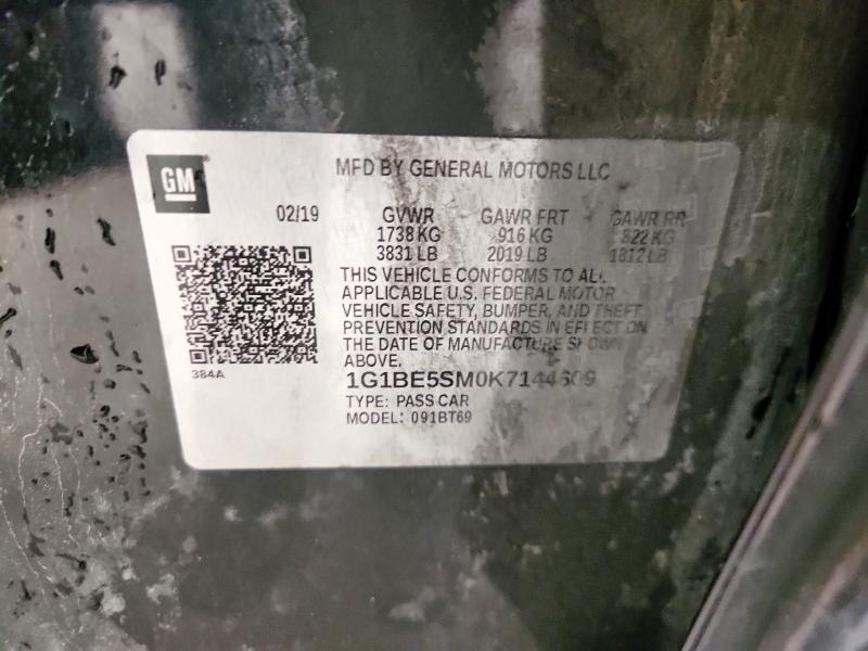 1G1BE5SM0K7144609 - 2019 CHEVROLET CRUZE LT BLACK photo 12