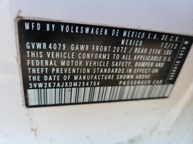 3VW2K7AJXDM254754 - 2013 VOLKSWAGEN JETTA BASE WHITE photo 12