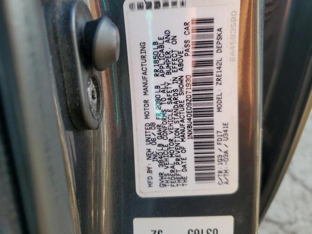 1NXBU40E09Z071930 - 2009 TOYOTA COROLLA BASE GRAY photo 12