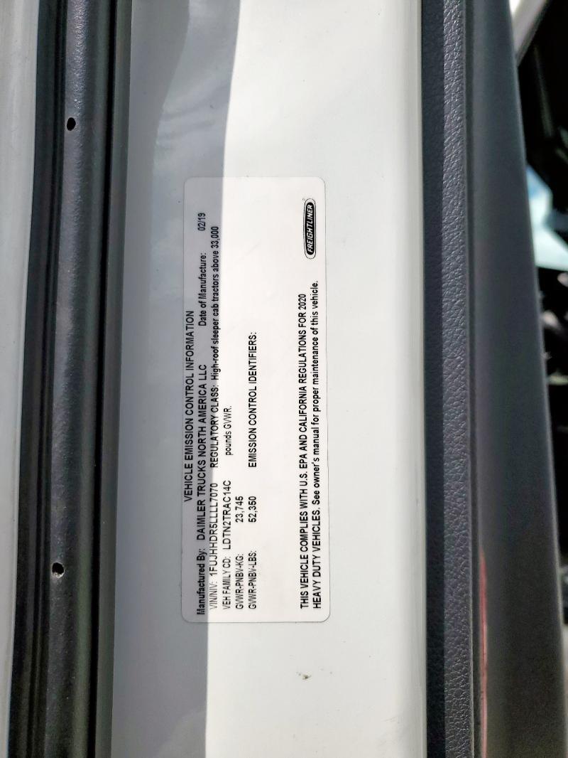 1FUJHHDR5LLLL7070 - 2020 FREIGHTLINER CASCADIA 1 Білий фото 10