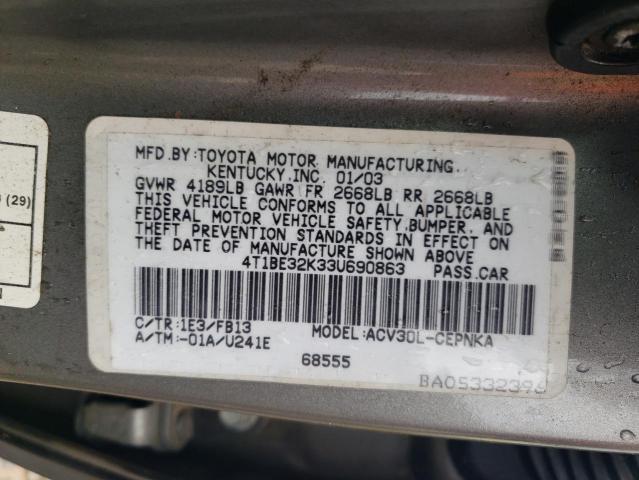 4T1BE32K33U690863 - 2003 TOYOTA CAMRY LE 灰色 照片 12