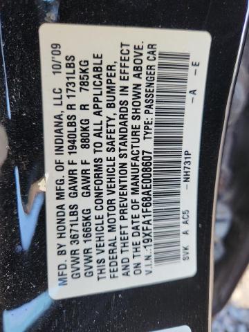 19XFA1F68AE008607 - 2010 HONDA CIVIC LX-S შავი ფოტო 12