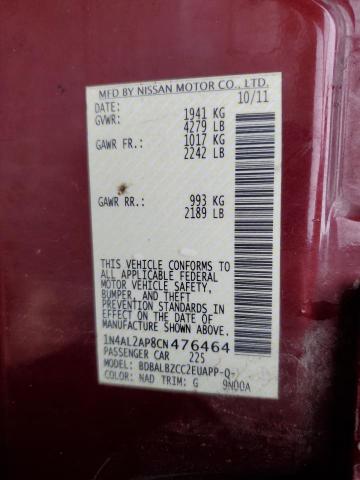 1N4AL2AP8CN476464 - 2012 NISS ALTIMA BASE Бордовый фото 12