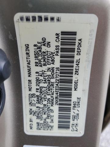 1NXBU4EE0AZ270716 - 2010 TOYOTA COROLLA BASE Bej foto 12