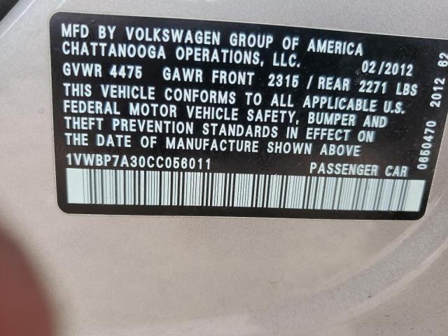 1VWBP7A30CC056011 - 2012 VOLKSWAGEN PASSAT SE Күміс фото 13