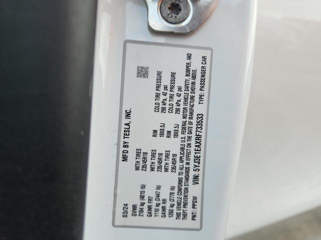 5YJ3E1EAXRF733533 - 2024 TESLA MODEL 3 Ақ фото 12