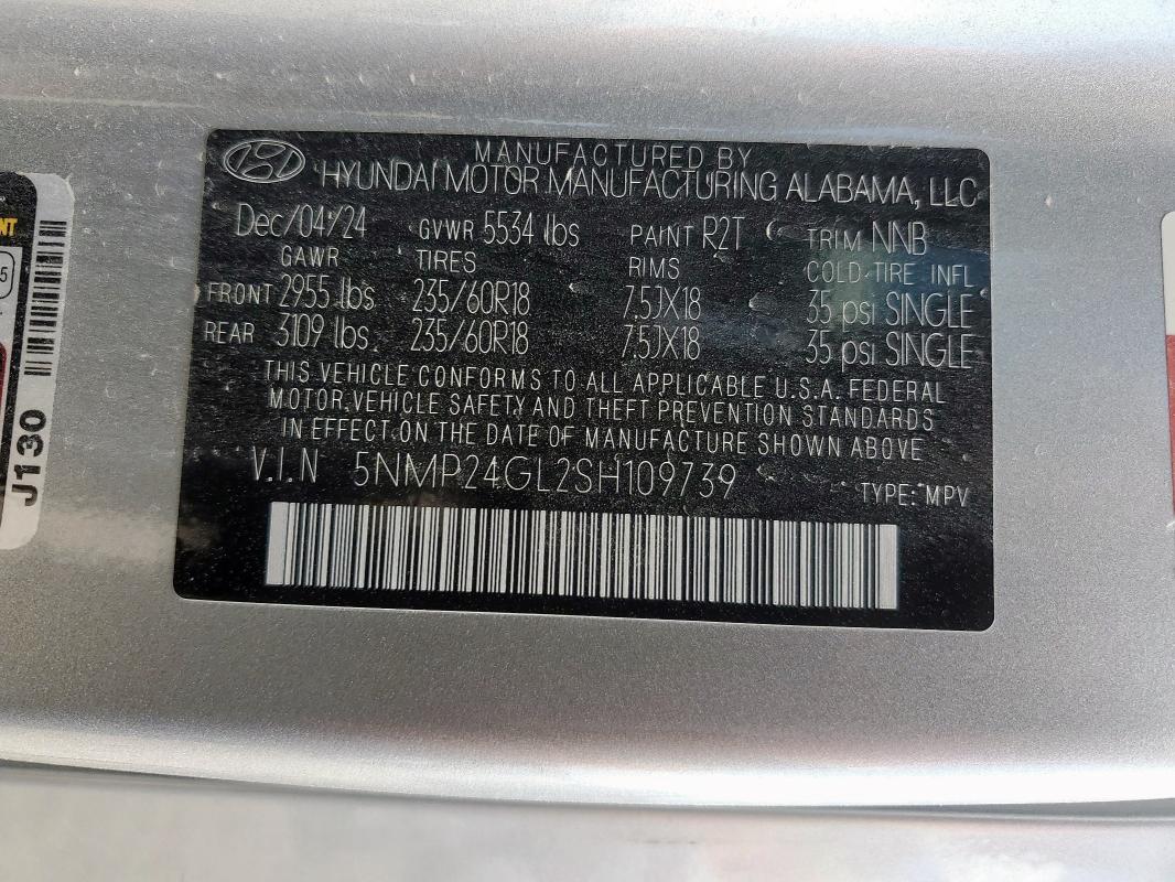 5NMP24GL2SH109739 - 2025 HYUNDAI SANTA FE SEL Plata foto 13