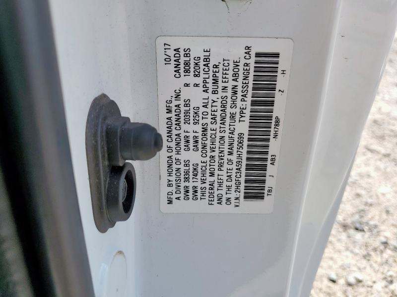 2HGFC3A59JH750699 - 2018 HONDA CIVIC SI WHITE photo 12