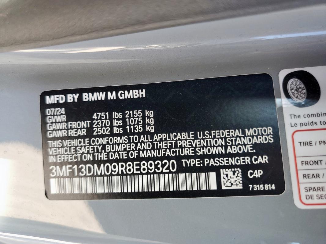 3MF13DM09R8E89320 - 2024 BMW M2 GRAY photo 12