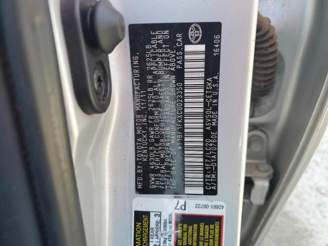 4T1BF1FKXCU023350 - 2012 TOYOTA CAMRY BASE SILVER photo 12