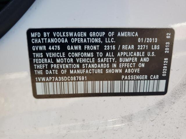 1VWAP7A35DC087591 - 2013 VOLKSWAGEN PASSAT S თეთრი ფოტო 13