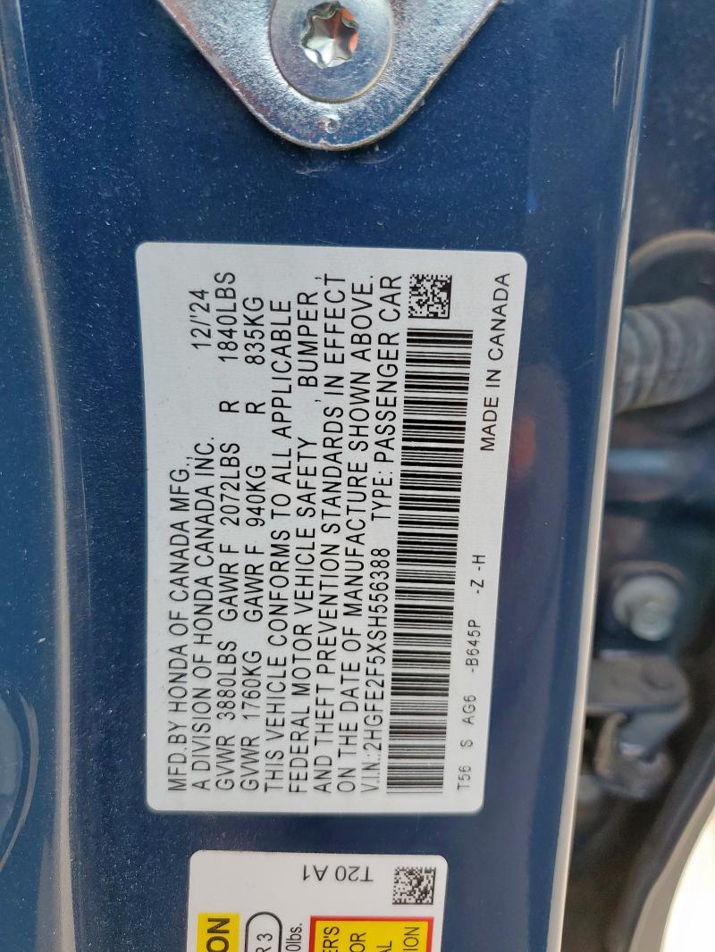 2HGFE2F5XSH556388 - 2025 HONDA CIVIC SPORT BLUE photo 13