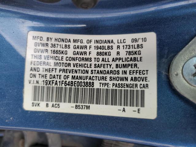 19XFA1F64BE003888 - 2011 HONDA CIVIC LX-S BLUE photo 13