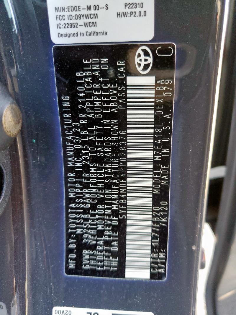 5YFB4MDE4PP028376 - 2023 TOYOTA COROLLA LE Grau Foto 12