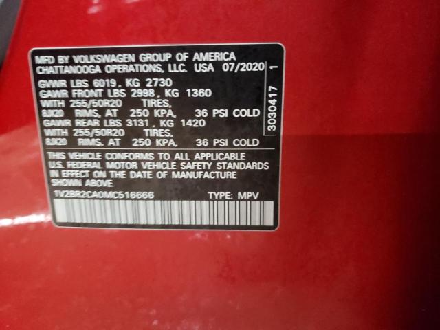 1V2BR2CA0MC516666 - 2021 VOLKSWAGEN ATLAS SEL RED photo 13