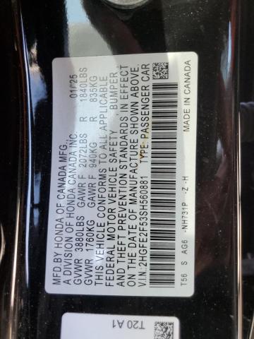 2HGFE2F53SH560881 - 2025 HONDA CIVIC SPORT BLACK photo 13