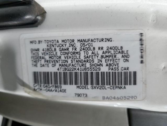 4T1BG22K41U855529 - 2001 TOYOTA CAMRY CE WHITE photo 12