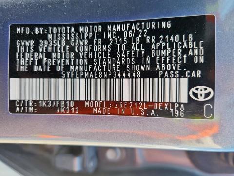 5YFEPMAE8NP344448 - 2022 TOYOTA COROLLA LE 蓝色 照片 12