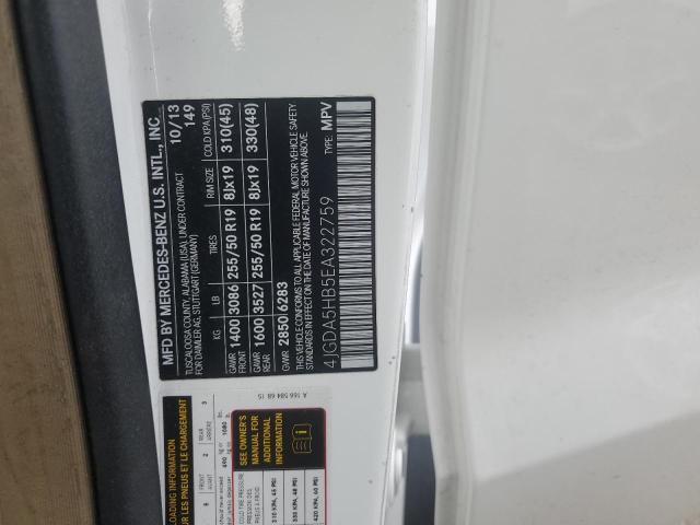 4JGDA5HB5EA322759 - 2014 MERCEDES-BENZ ML 350 4MATIC WHITE photo 14