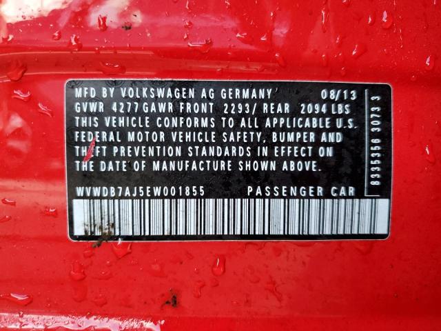 WVWDB7AJ5EW001855 - 2014 VOLKSWAGEN GOLF წითელი ფოტო 12