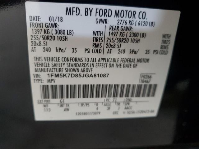 1FM5K7D85JGA81087 - 2018 FORD EXPLORER XLT BLACK photo 12