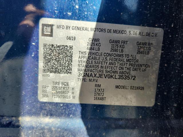 3GNAXJEV0KL353572 - 2019 CHEVROLET EQUINOX LT أزرق صورة 14