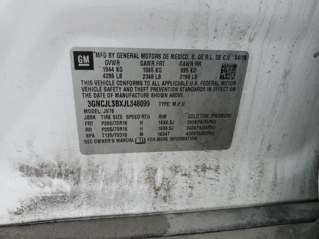 3GNCJLSBXJL348099 - 2018 CHEVROLET TRAX 1LT თეთრი ფოტო 13