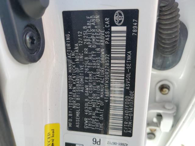 4T4BF1FK9DR278532 - 2013 TOYOTA CAMRY L თეთრი ფოტო 12