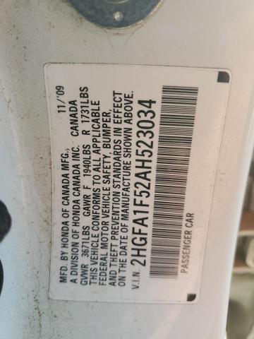 2HGFA1F52AH523034 - 2010 HONDA CIVIC LX WHITE photo 13
