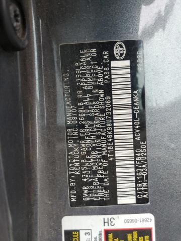 4T1BE46K98U732069 - 2008 TOYOTA CAMRY CE GRAY photo 12