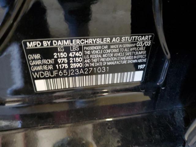 WDBUF65J23A271031 - 2003 MERCEDES-BENZ E 320 BLACK photo 12