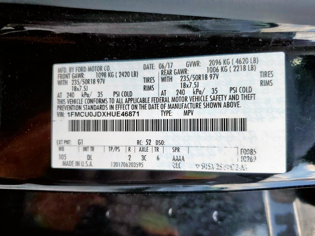 1FMCU0JDXHUE46871 - 2017 FORD ESCAPE TITANIUM 黑色 照片 13