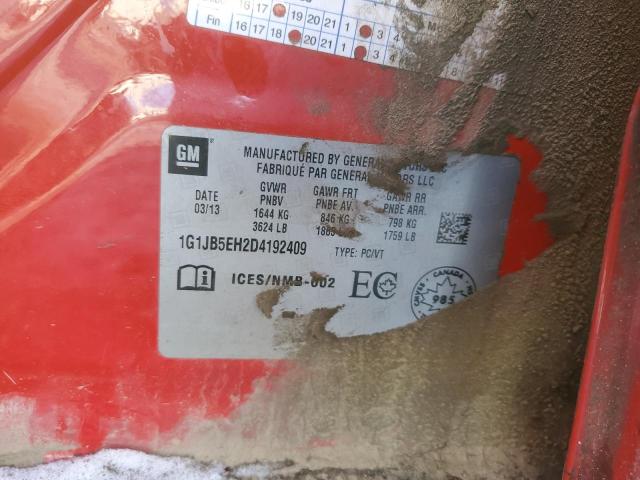 1G1JB5EH2D4192409 - 2013 CHEVROLET SONIC LS წითელი ფოტო 12