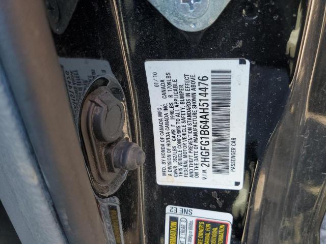 2HGFG1B64AH514476 - 2010 HONDA CIVIC LX BLACK photo 12
