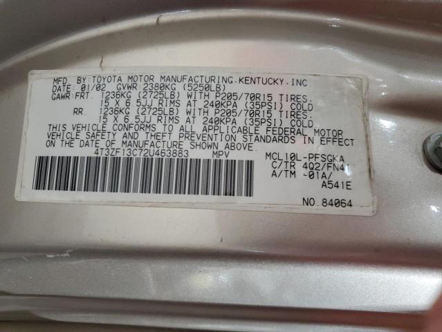 4T3ZF13C72U463883 - 2002 TOYOTA SIENNA LE თაფლისფერი ფოტო 13