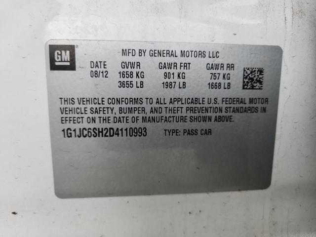 1G1JC6SH2D4110993 - 2013 CHEVROLET SONIC LT თეთრი ფოტო 12